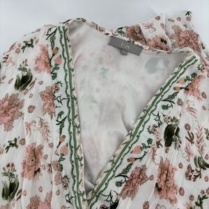 J Gee Floral Maxi Dress Womens Large Pink Green Smocked Tiered Boho Cottagecore‎